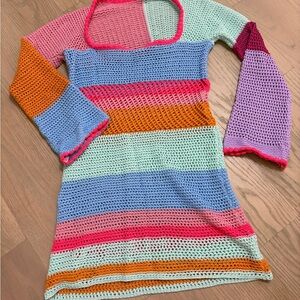 Colorful Crochet Striped Sweater Dress